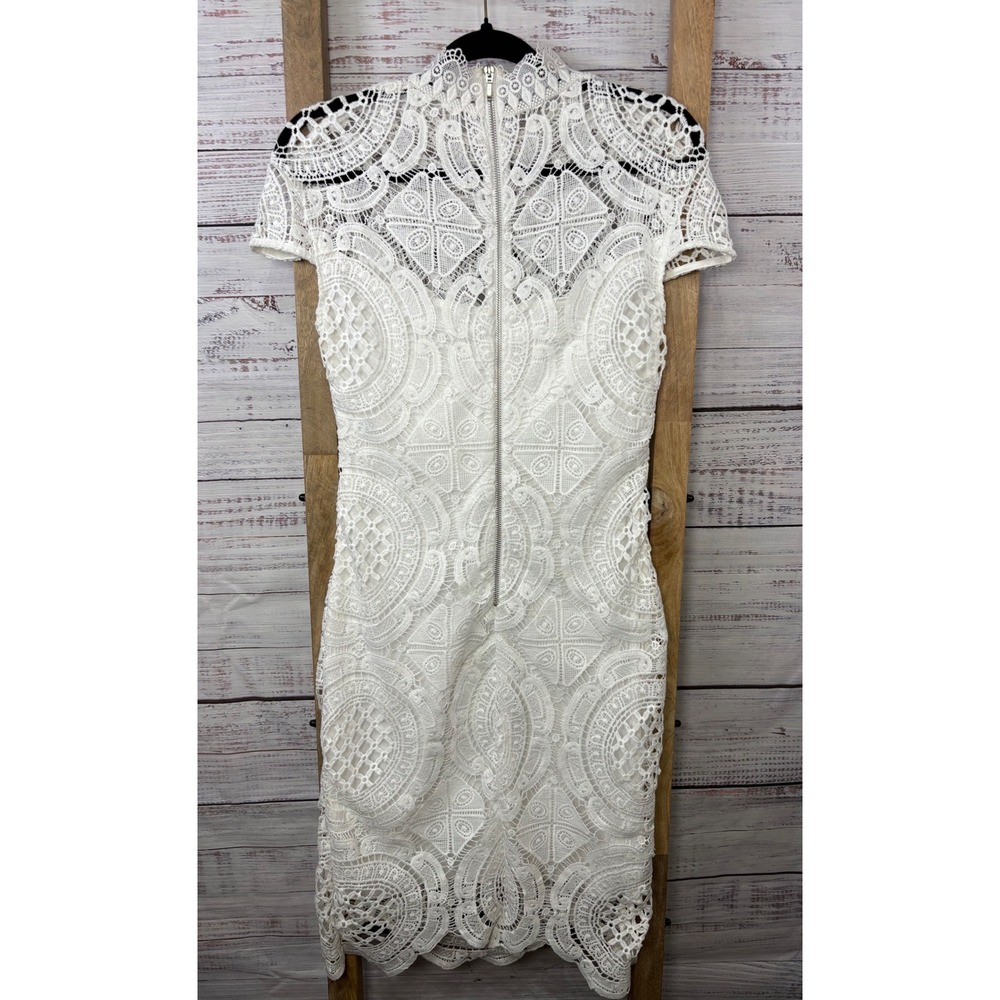 Bisou Bisou Michele Bohbot White Lace High Neck Dress‎ Size 8 - Picture 3 of 11